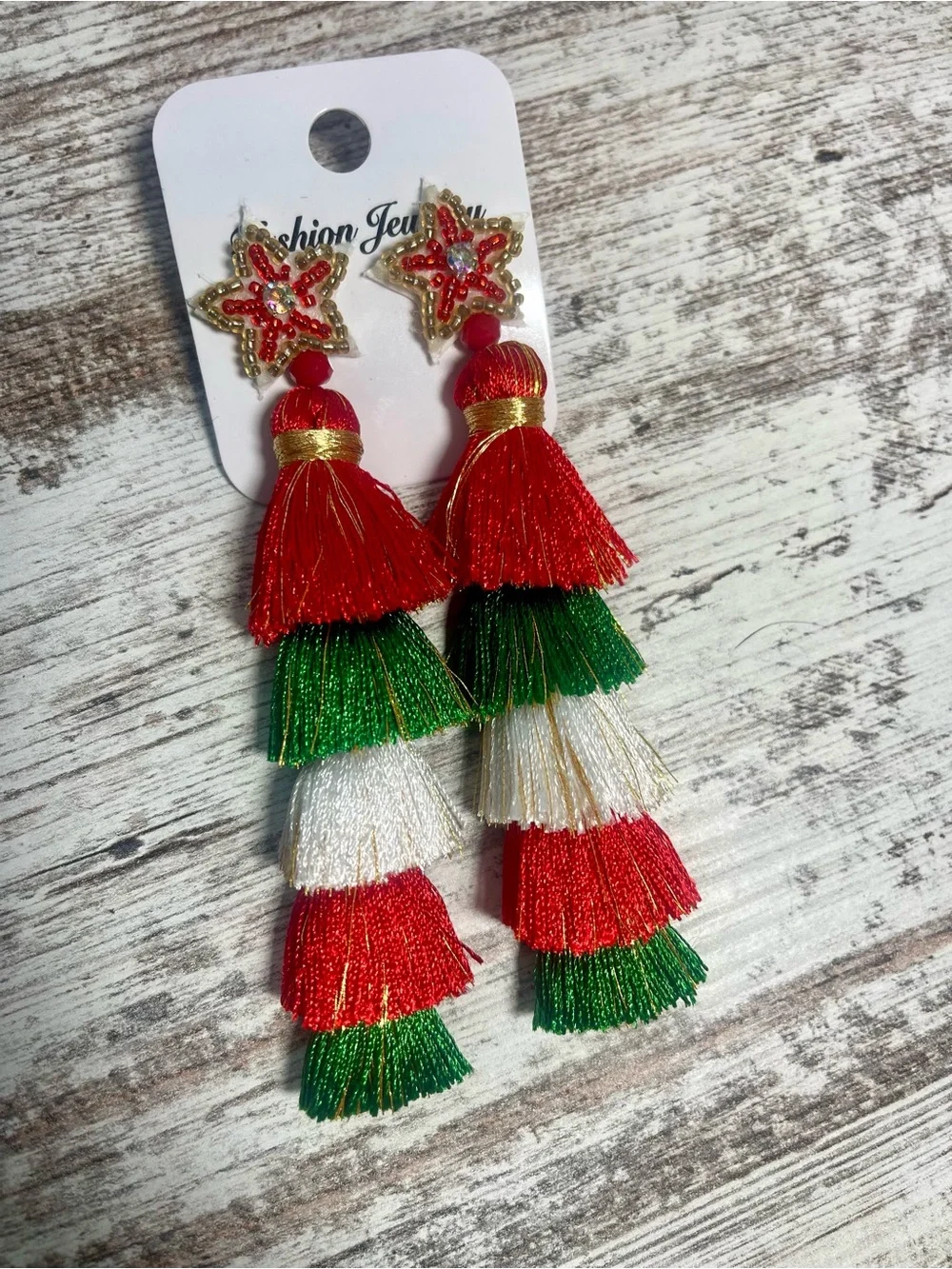 Tassel Fringe Christmas Tree Beaded Dangle Earrings